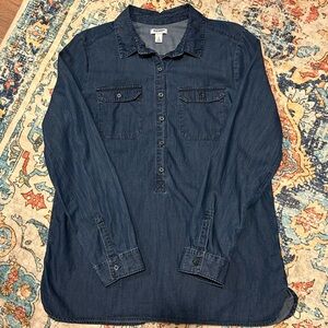 Old Navy Women’s Denim Quarter Button Tunic, Large, 100% Cotton, Great Shirt